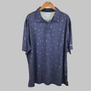 Reebok Golf Mens 2XL Navy Blue Tropical Pineapple Palm Tree Polo Shirt